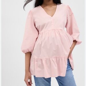 GAP MATERNITY Women's Medium Pink V-Neck Layered Ruffle Shirt